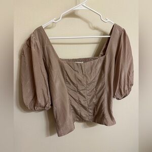 NWT Abercrombie & Fitch Puff Sleeve Shine Cotton-Blend Squareneck Top